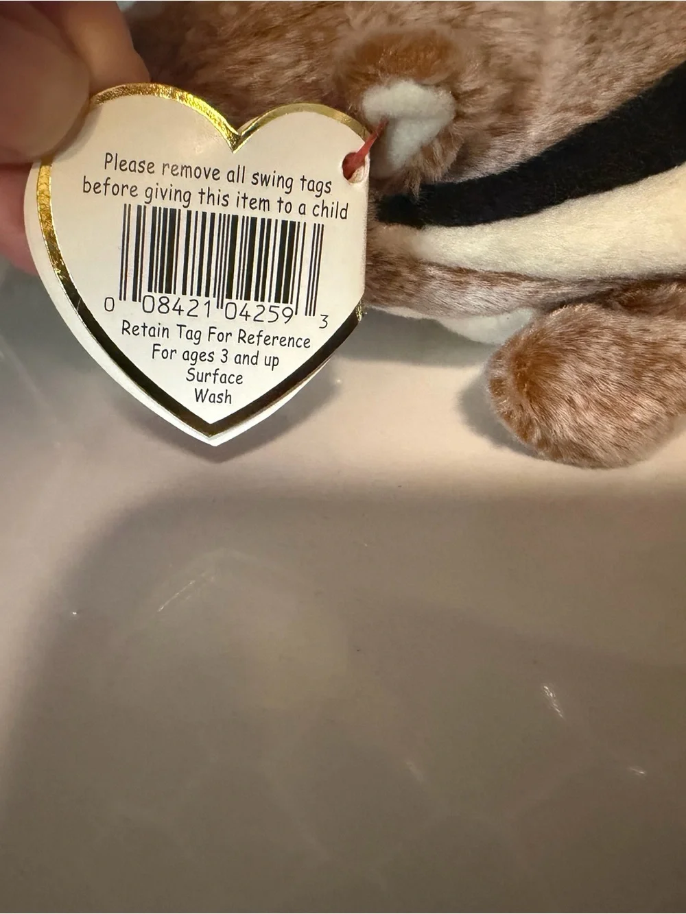 TY Brown and Cream Plush Chipmunk “Chipper” Beanie Baby with Black Stripe